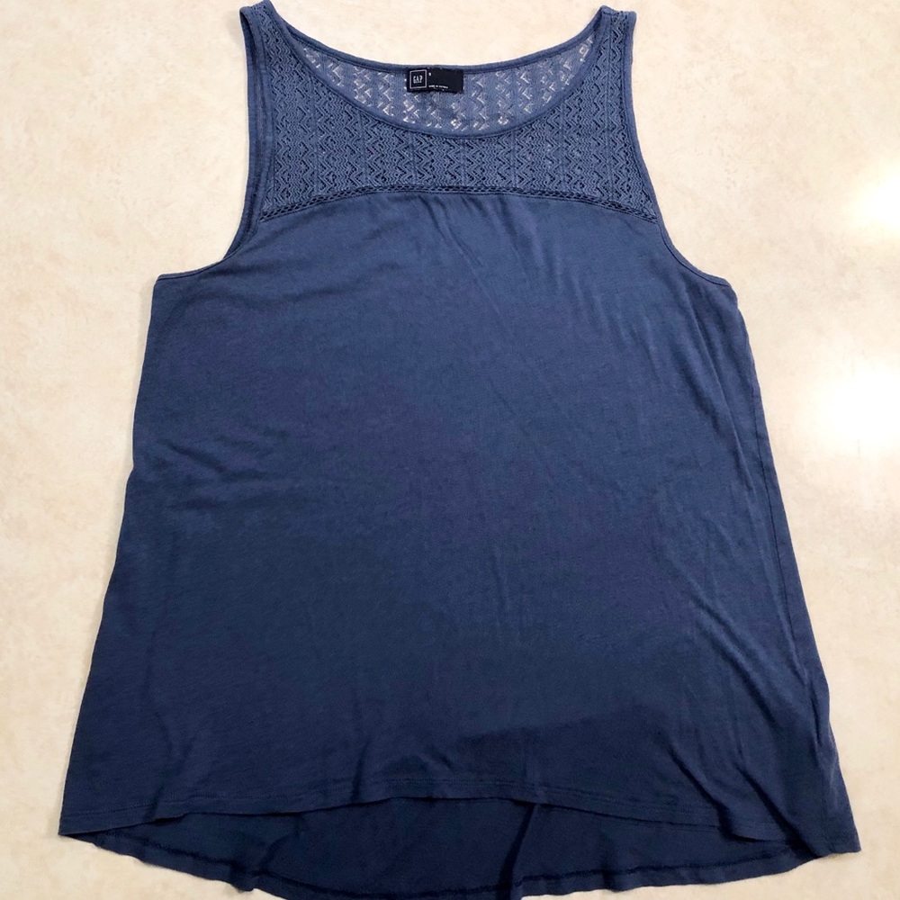 Sleeveless Blue Swing Tank with Crochet Detail